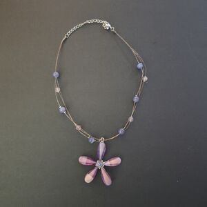 3/$20 Y2K Necklace beaded Purple flower rhinestone..